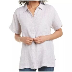NEW EILEEN FISHER Organic Linen Check 3/4 Sleeve Classic Collar Shirt